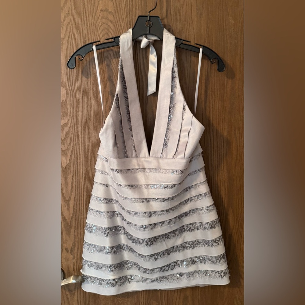 BCBGMaxAzria Charcoal Mesh Design Dress